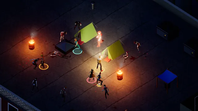 Holding the rooftop camp against a horde at night