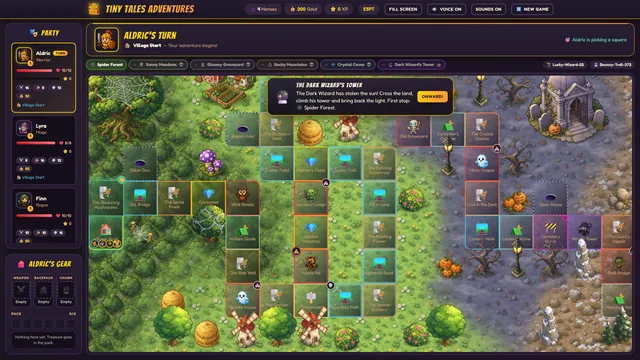 The game board winds through the meadow toward the graveyard