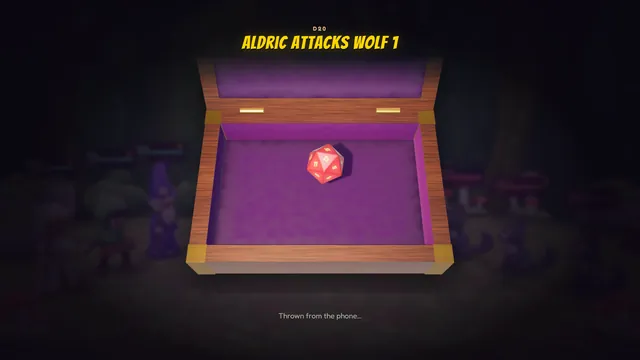 The golden d20 tumbles across the dice tray